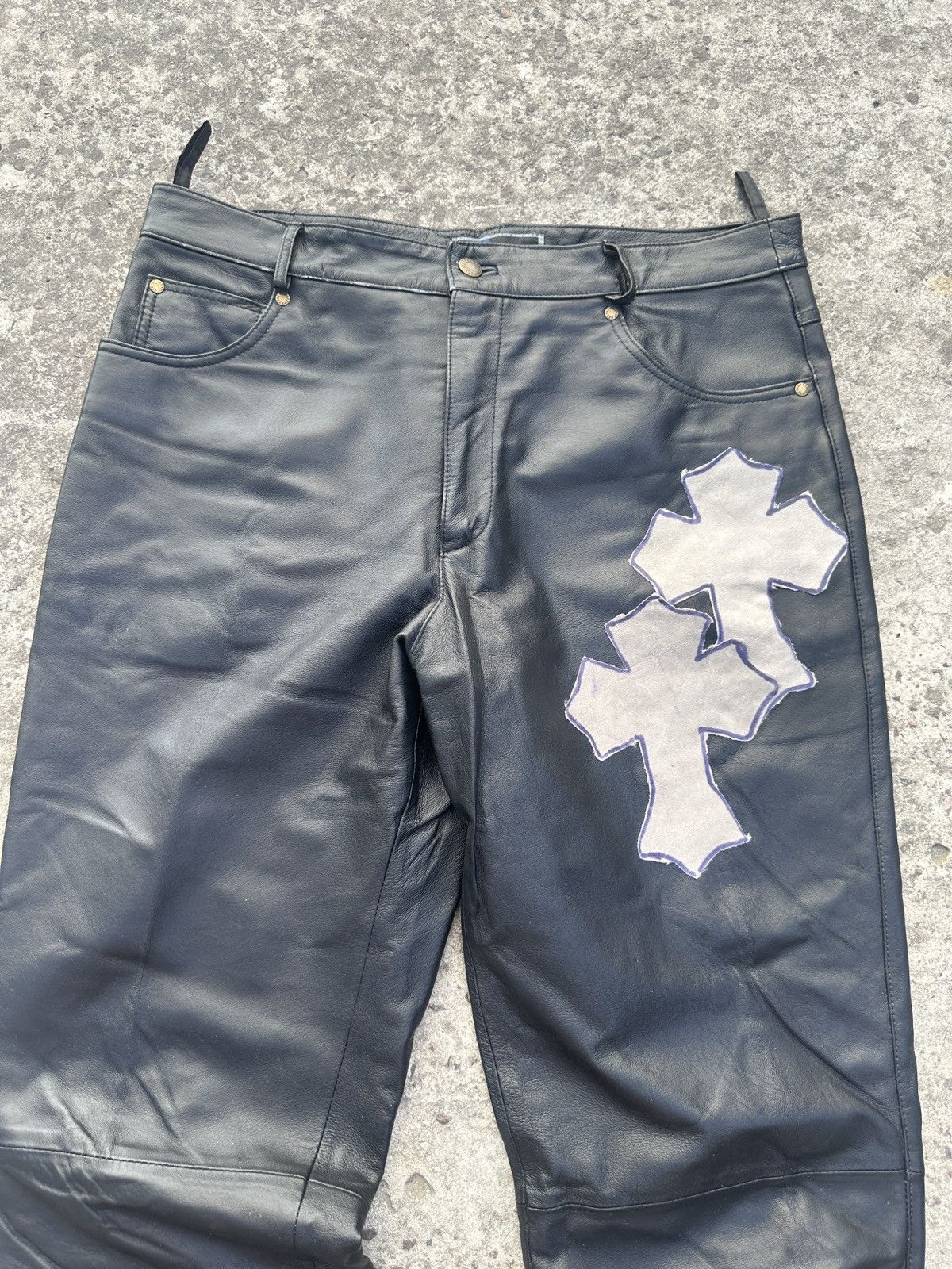Leather Y2K Vintage Leather Pants Cross Opium Style Alt USA Rare L Size US 34 / EU 50 - 4 Thumbnail