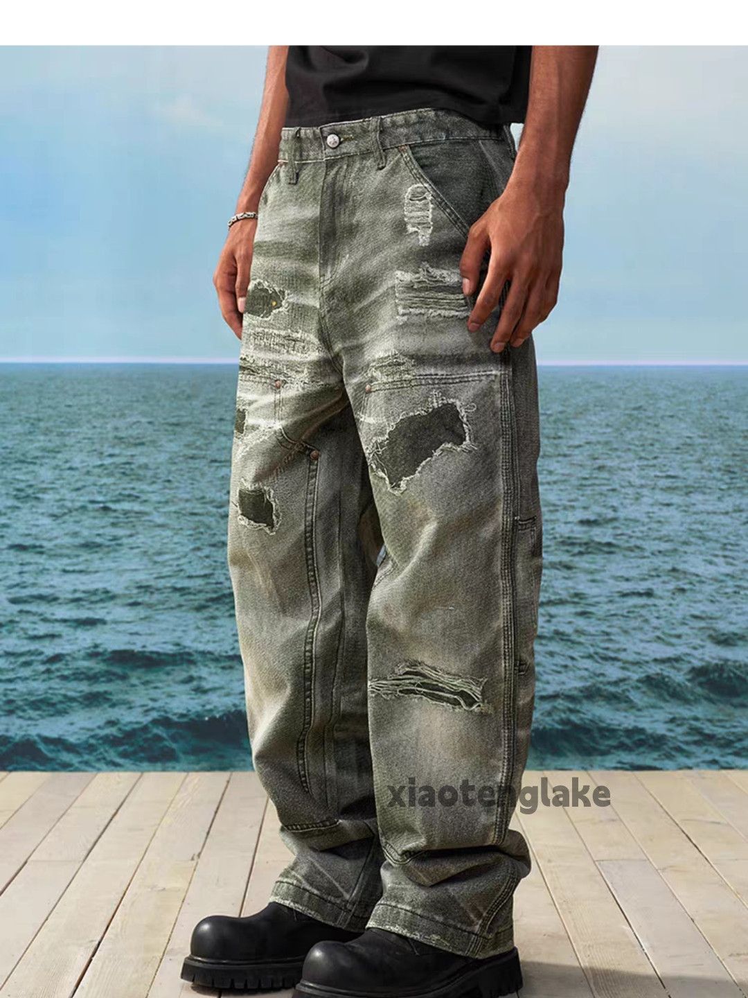 Vintage Washed faded print ripped damaged punk hiphop jeans Size US 34 / EU 50 - 3 Thumbnail