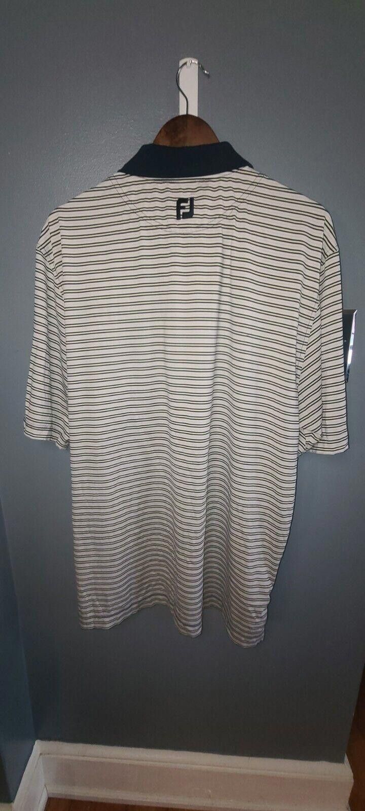 Designer FJ FOOTJOY Men's Golf Polo Shirt XL White Blue Striped Size US XL / EU 56 / 4 - 6 Thumbnail