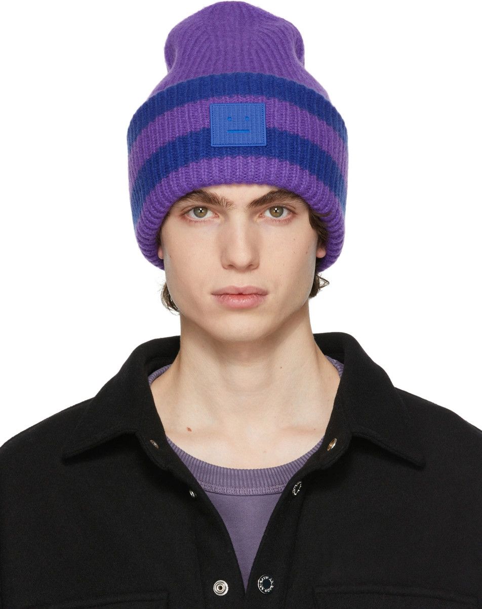 Acne Studios o1mle0424 Size: OS Unisex Logo Beanie in Blue & Purple Size ONE SIZE - 2 Thumbnail