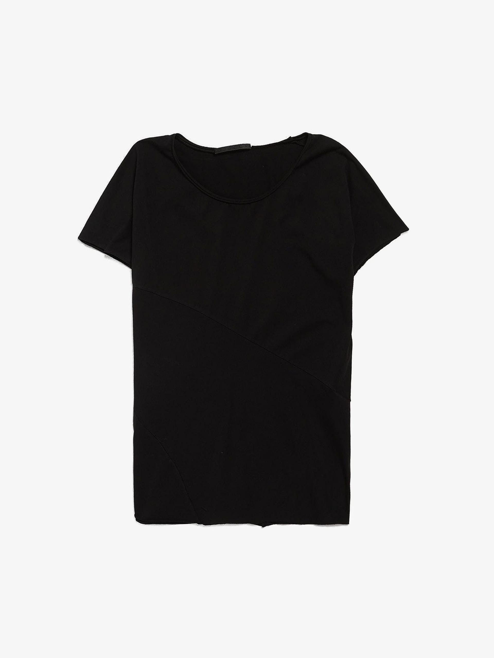 Black Raw Hem Diagonal Seam Cotton T Shirt