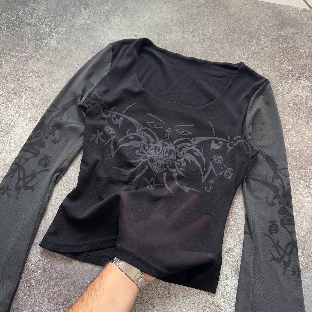 20471120 Y2K Tribal Vintage Avan-Garde Gothic Mesh Long Sleeve Top Size M / US 6-8 / IT 42-44 - 3 Thumbnail