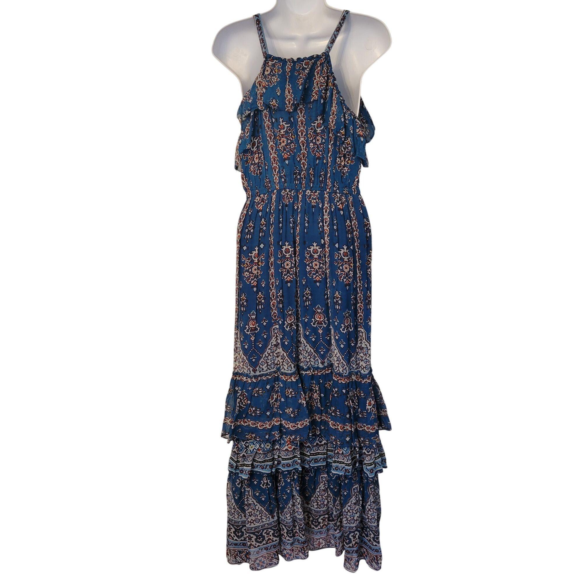 Anthropologie Anthropologie S Blue Floral Maxi Dress Ruffle SASHA Sleevele Size S / US 4 / IT 40 - 4 Thumbnail