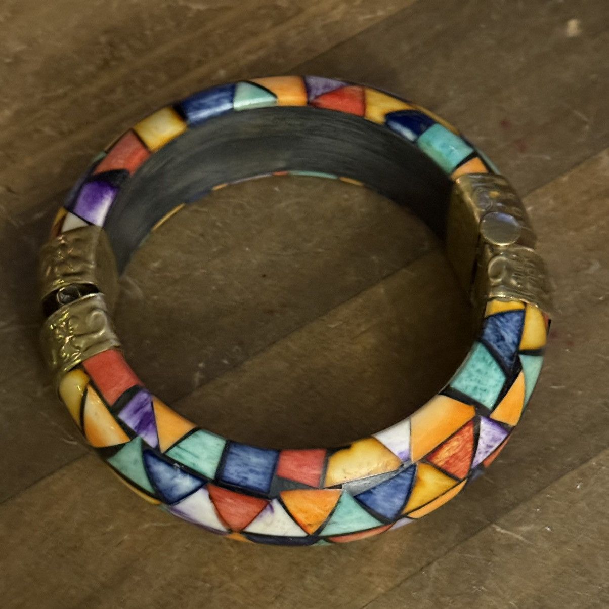 Vintage Vintage Pier 1 mosaic horn/bone hinged bangle bracelet Size ONE SIZE - 7 Thumbnail