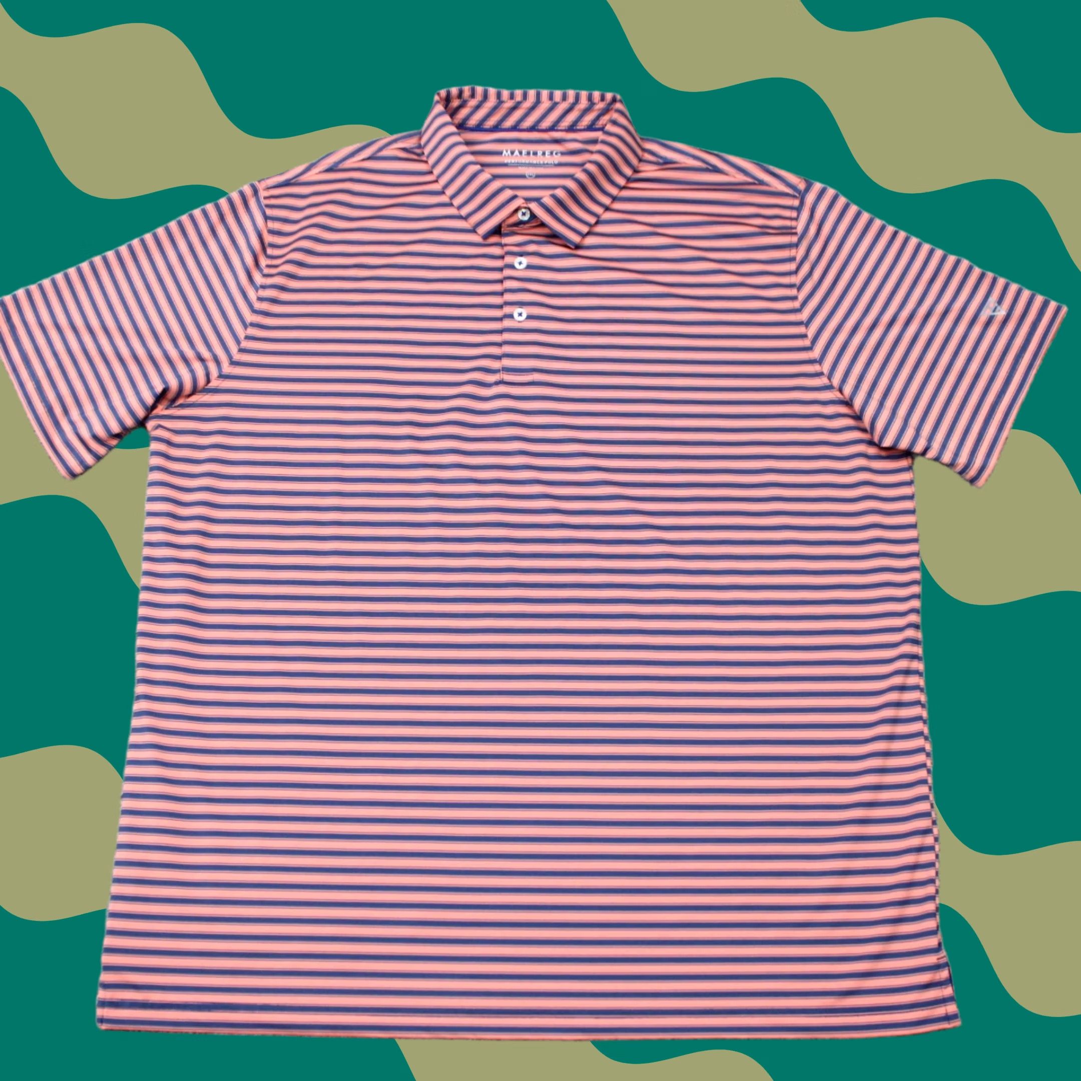 Vintage Maelreg Polo Shirt Men 2XL Orange/Blue Striped Short Sleeve Golf Performance Shirt Men 2XL XXL Size US XXL / EU 58 / 5 - 1 Thumbnail