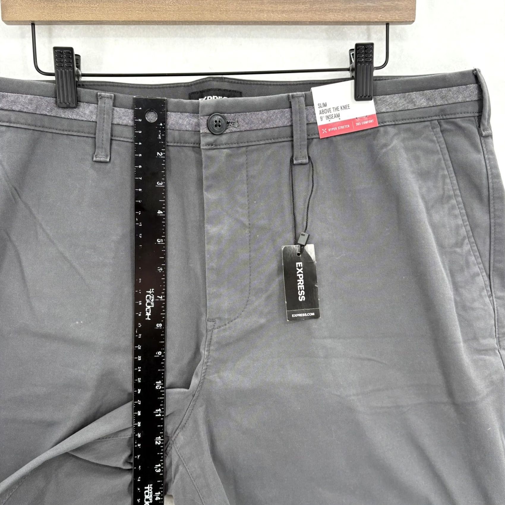 Express Express Shorts Mens 38 Gray Slim 9" Chino Cotton Polyester Spandex NWT Casual Pockets Stretch Front Flat Front Vintage No Size US 38 / EU 54 - 7 Thumbnail