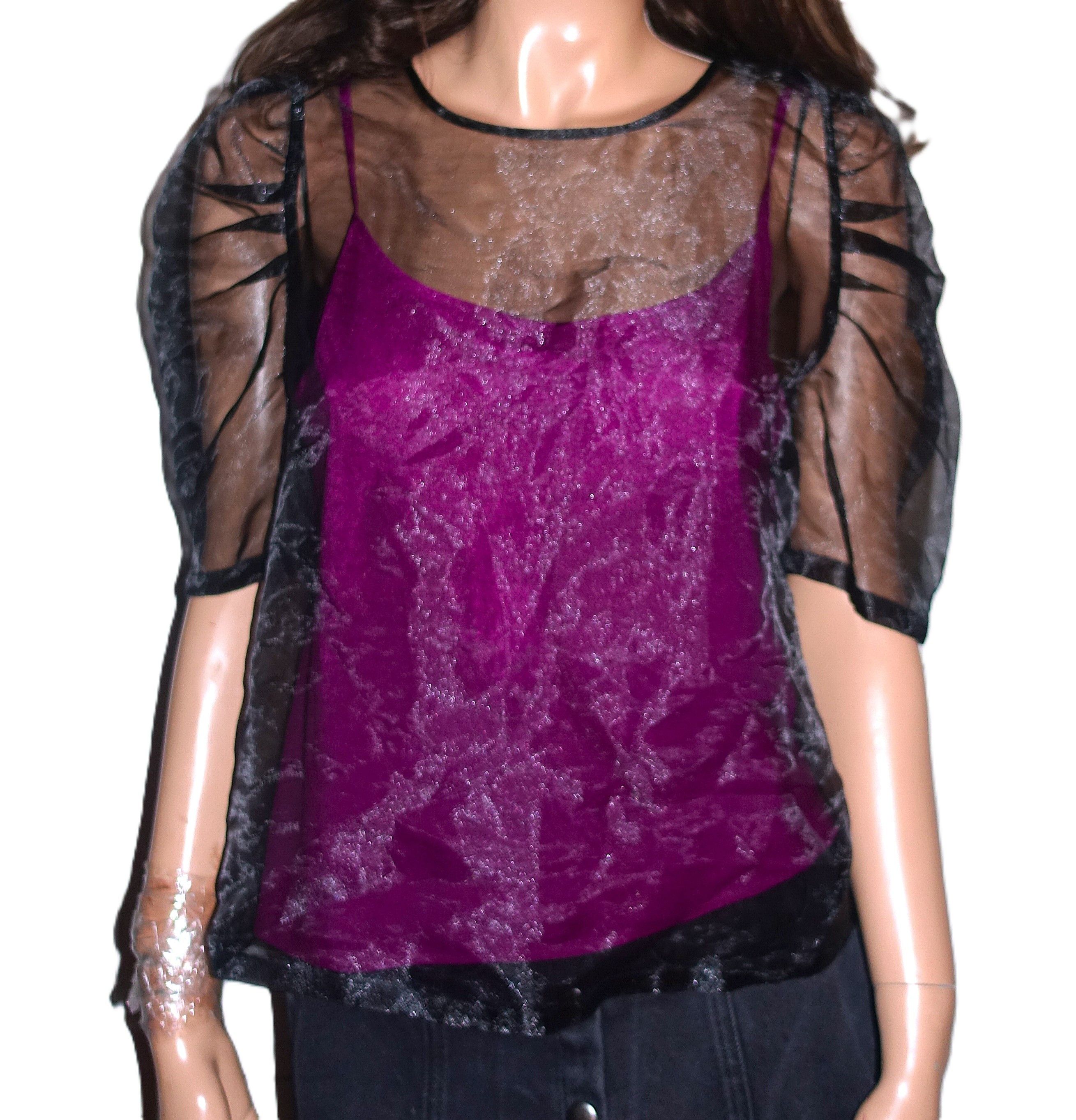DKNY DKNY Black Sheer Fuchsia Underlay Tank Top Blouse 8 Size M / US 6-8 / IT 42-44 - 1 Thumbnail