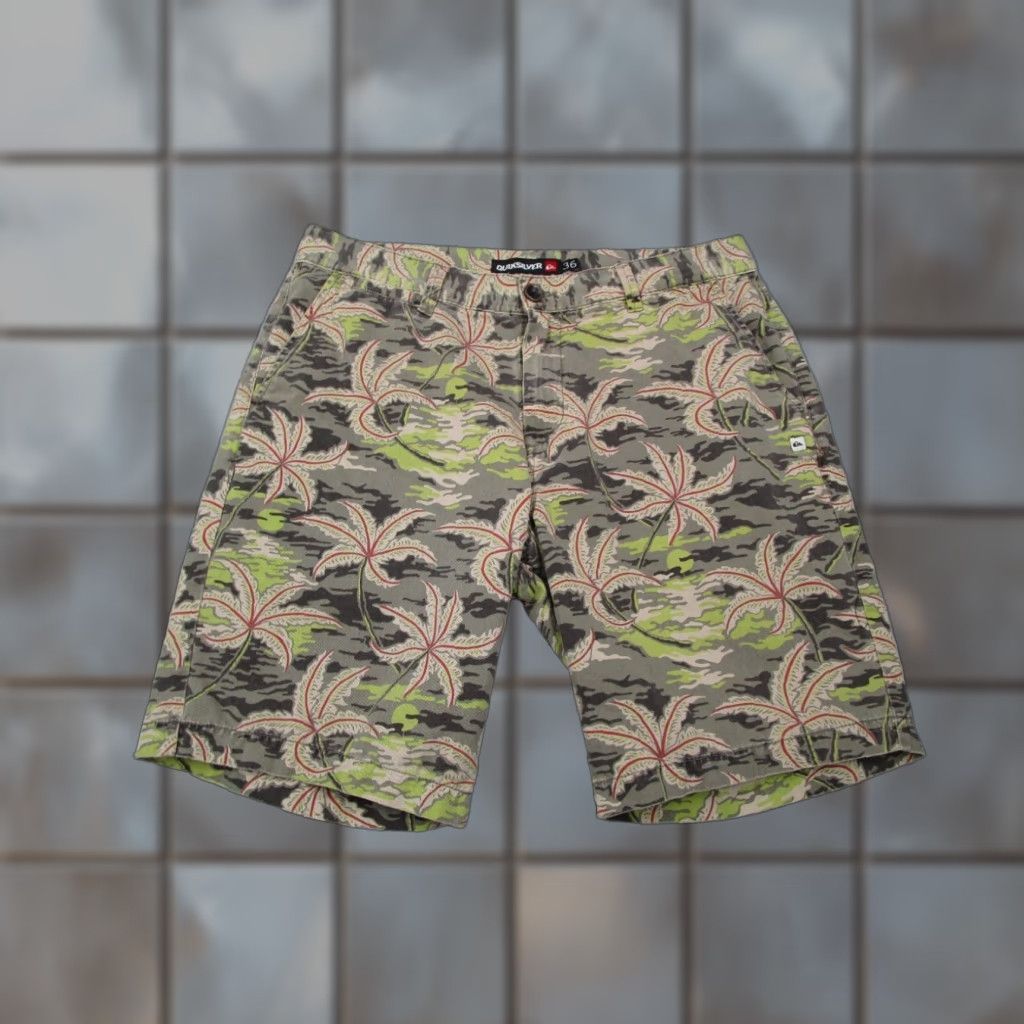 Quiksilver Mens Shorts Green Tiger Stripe Camo 36 Cotton Regular Fit