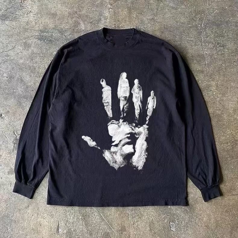 Vintage Black retro hand print long-sleeved cotton t-shirt Size US M / EU 48-50 / 2 - 1 Thumbnail