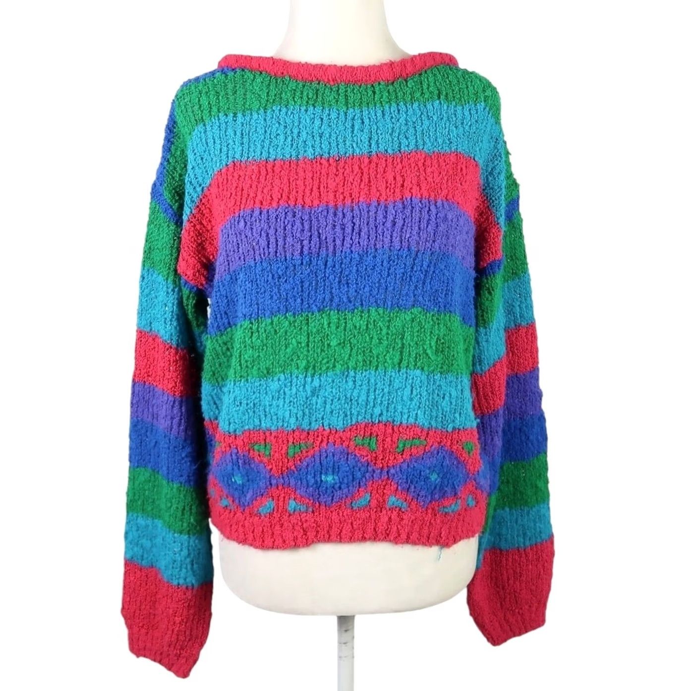 Vintage VINTAGE Gitano CreW Neck Knit Sweater Striped Blue Pink Green Purple 80s 90s Women M Casual Pullover Sweater Size M / US 6-8 / IT 42-44 - 2 Thumbnail