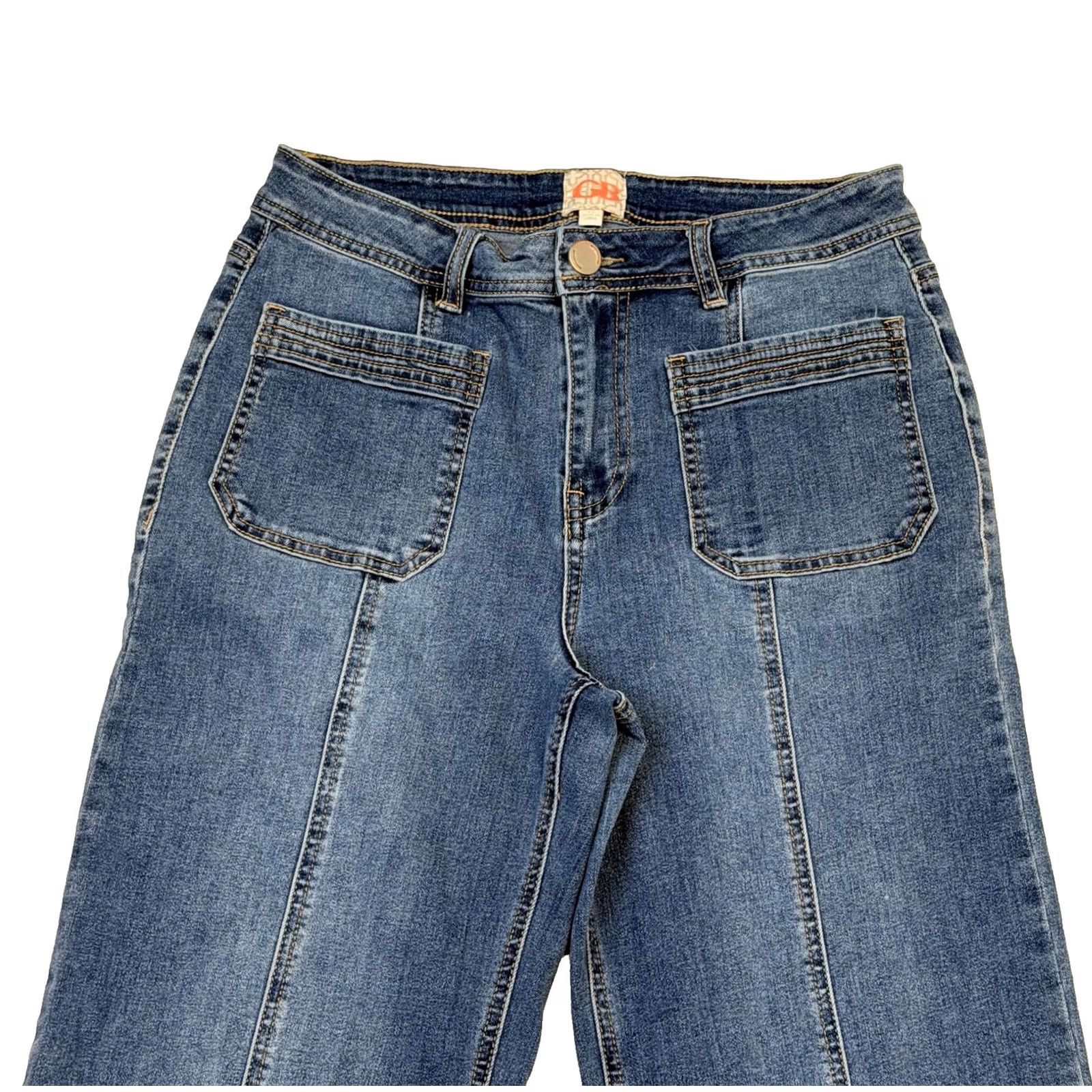 Vintage GB Jeans Juniors 13 Blue Wide-Leg High Rise Relaxed Stretch Denim Medium Wash Jeans Size 34" / US 12 / IT 48 - 3 Thumbnail