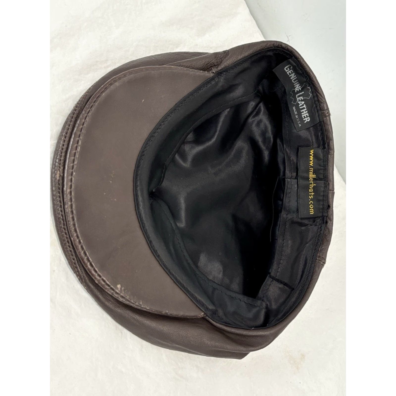 Vintage VINTAGE Miller Hats Leather Flat Cap One Size Brown Made in USA Mens Size ONE SIZE - 6 Thumbnail