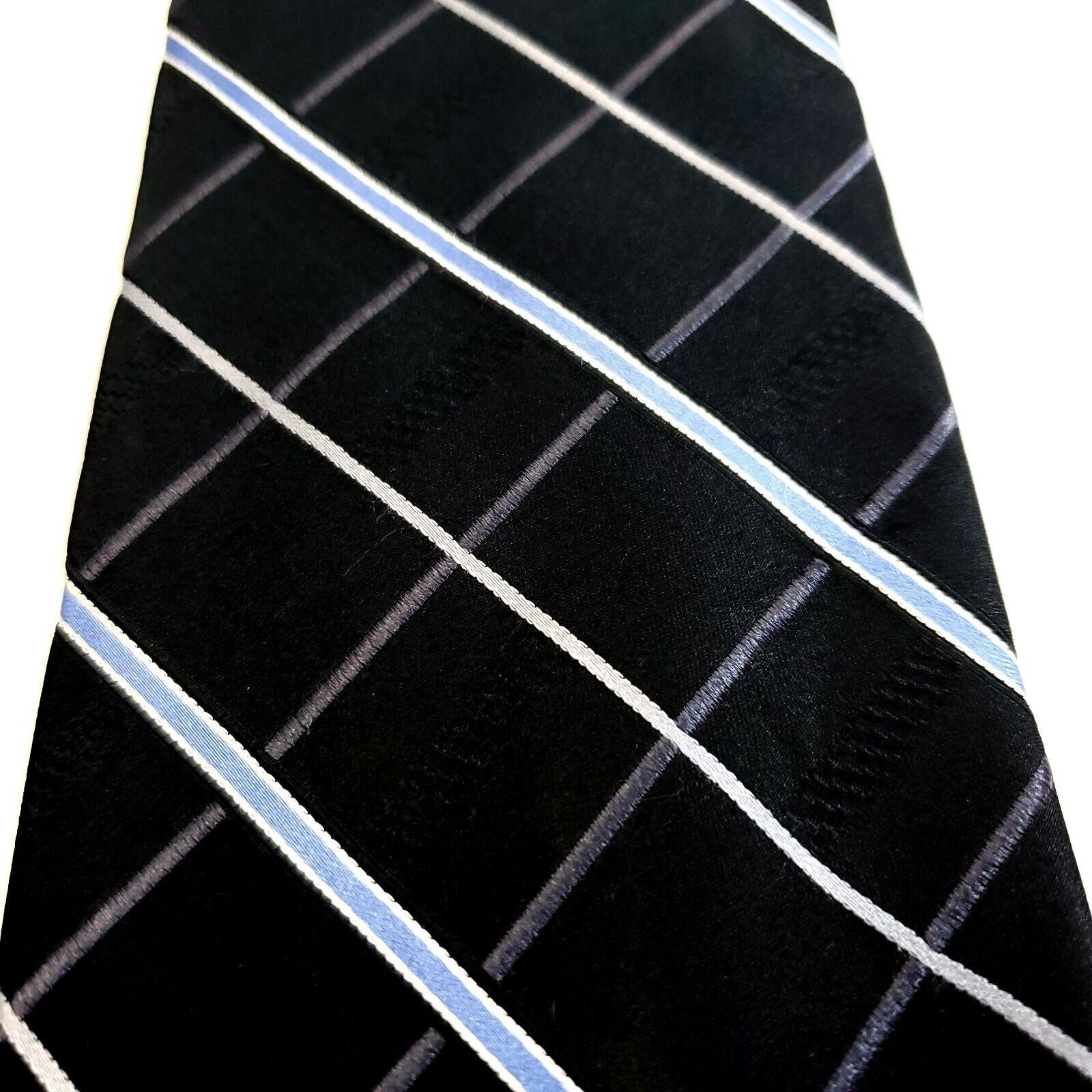 Croft & Barrow Croft & Barrow Black Blue Plaid Woven Wide Silk Tie Size ONE SIZE - 2 Thumbnail