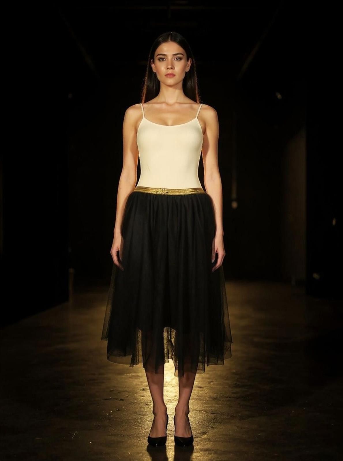 Other Exhilaration Black Midi Tulle Skirt with Gold Waistband Size 32" / US 10 / IT 46 - 2 Thumbnail