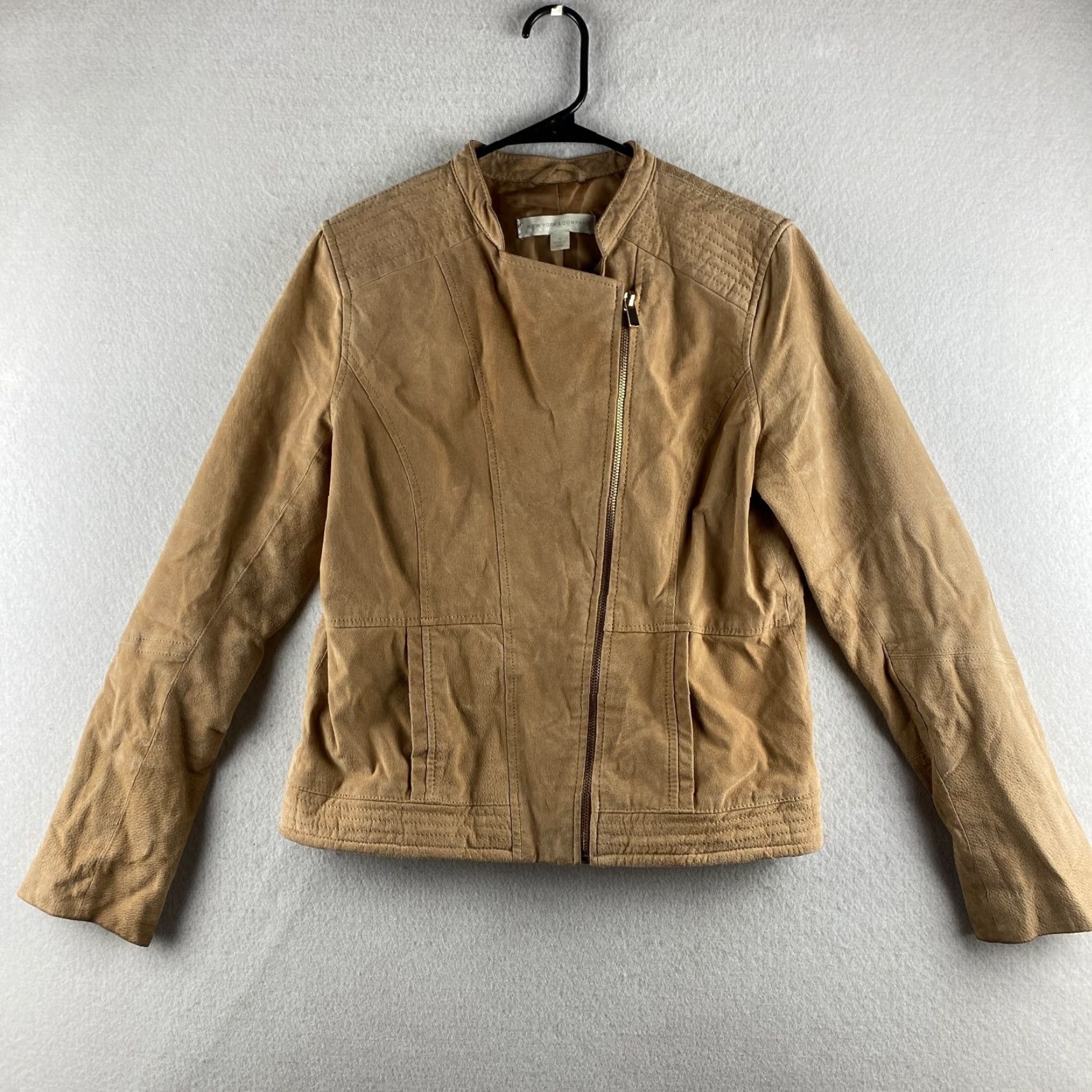 Vintage New York & Company Leather Jacket Womens M Beige Motorcycle Jacket Zip Size M / US 6-8 / IT 42-44 - 2 Thumbnail