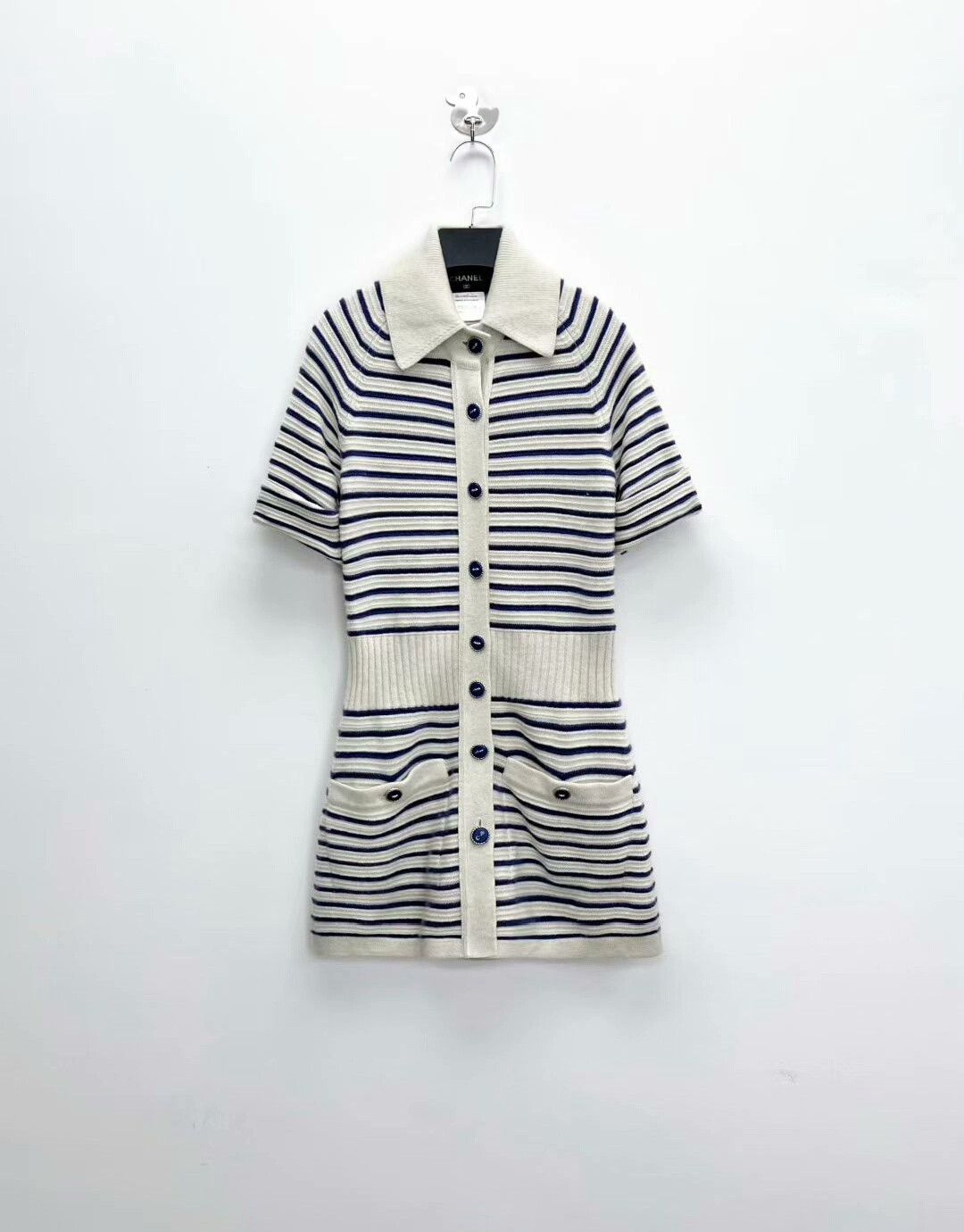 Chanel Chanel Navy Striped Cashmere Dress Cardigan Size S / US 4 / IT 40 - 1 Thumbnail