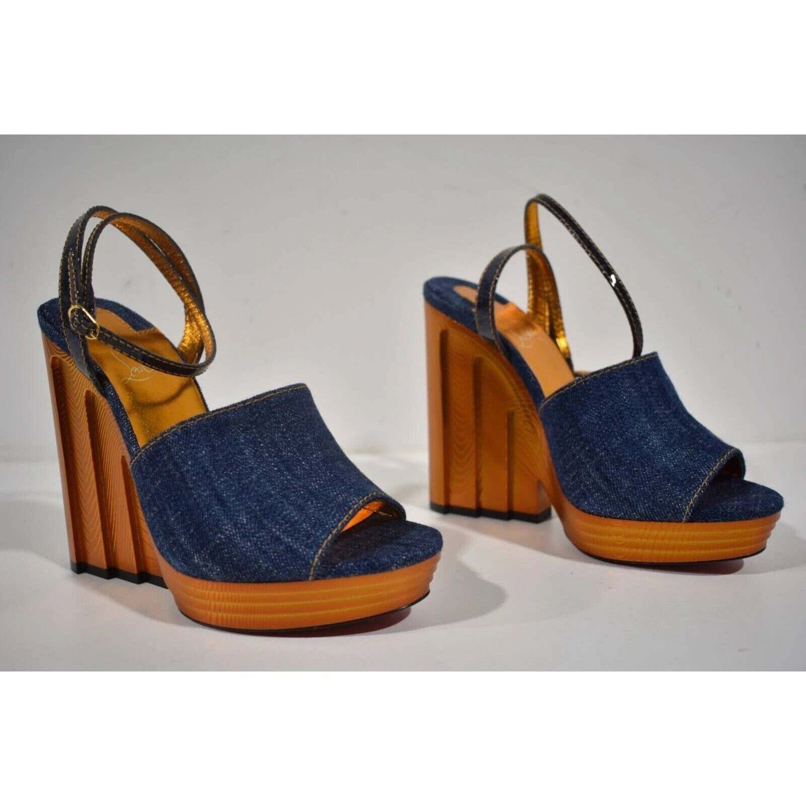 Christian Louboutin Mira Colunata 120 Denim Platform Wedge Sandal Heel Pump 36 Size US 6 / IT 36 - 4 Thumbnail