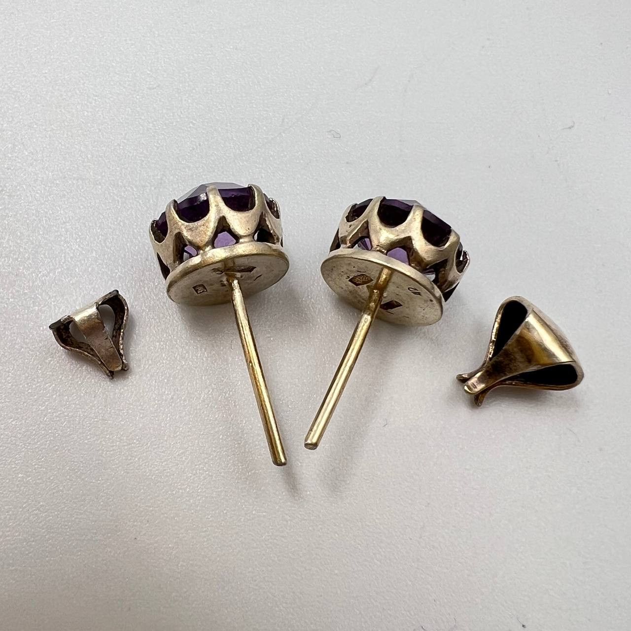 Vintage Vintage USSR Gilded Silver 875 Stud Earrings Signed 4.4g Size ONE SIZE - 8 Thumbnail