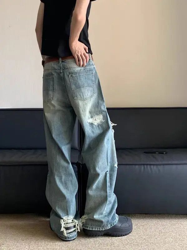Japanese Brand High street vintage ripped and blasted straight baggy jeans Size US 34 / EU 50 - 3 Thumbnail