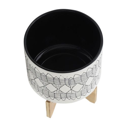 Designer × Homemade CERAMIC 10" AZTEC PLANTER ON WOODEN STAND, GRAY Size US L / EU 52-54 / 3 - 5 Thumbnail