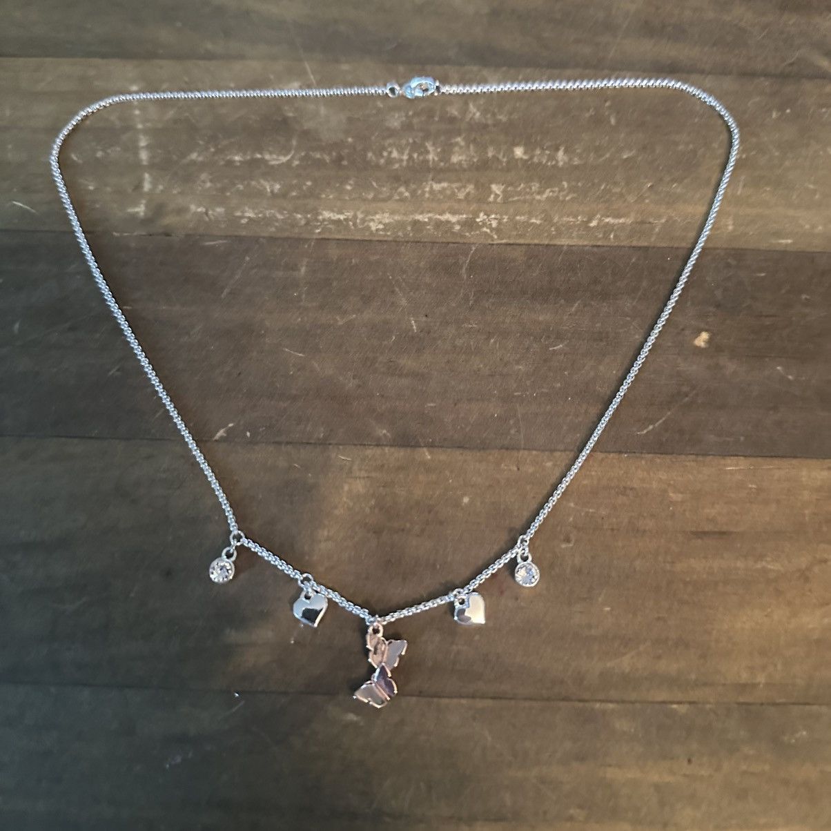 Other Silver hearts, crystals & rose gold butterfly charm necklace Size ONE SIZE - 3 Thumbnail