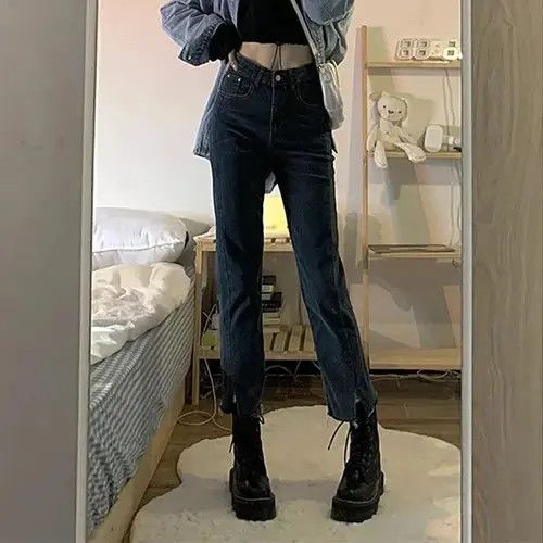Japanese Brand Retro High Waist Cropped Pants Loose Student Versatile Jeans Size 27" / US 4 / IT 40 - 3 Thumbnail