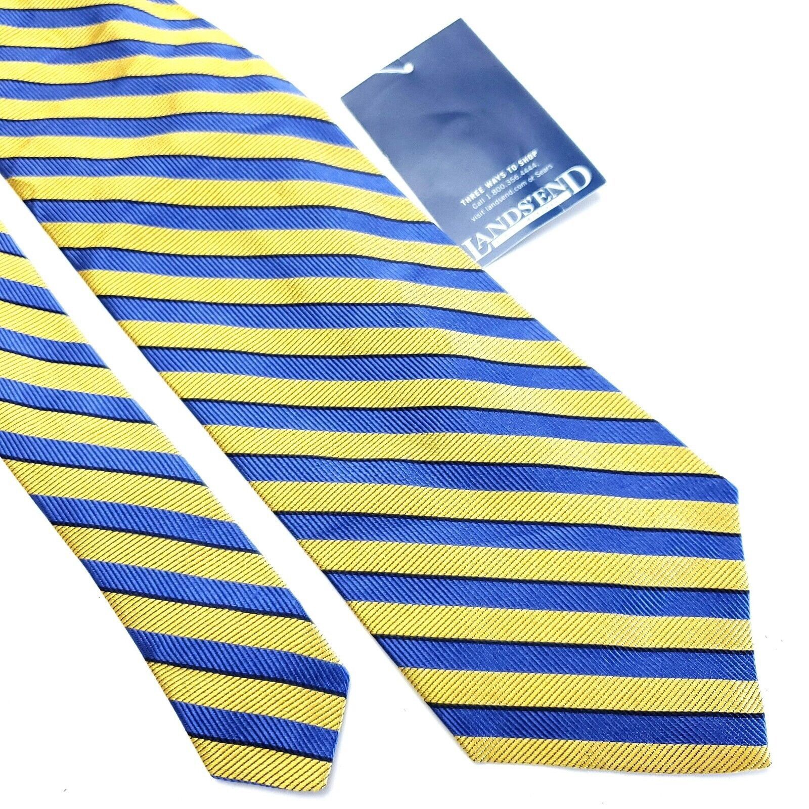 Lands' End NEW Land's End Yellow Blue Striped Woven Silk Tie Size ONE SIZE - 1 Thumbnail