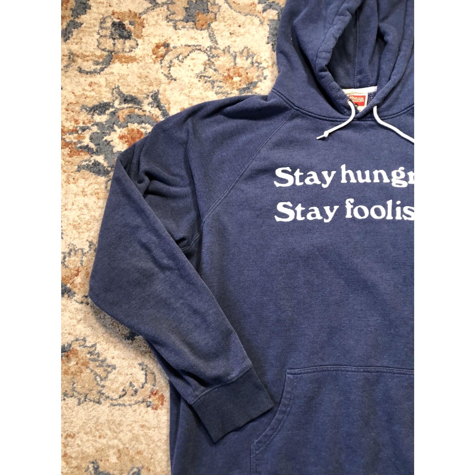 Vintage Homage Hoodie Sweatshirt Mens 3XL Blue Stay Hungry Stay Foolish Pullover Raglan Hooded Pockets Graphic Print Fleece Size US XXL / EU 58 / 5 - 3 Thumbnail