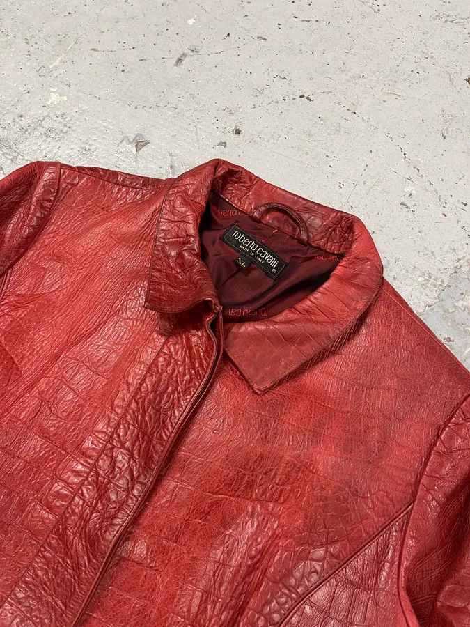 Roberto Cavalli FW2000 Roberto Cavalli Red Crocodile Embossed Leather Trench Coat Size L / US 10 / IT 46 - 5 Thumbnail