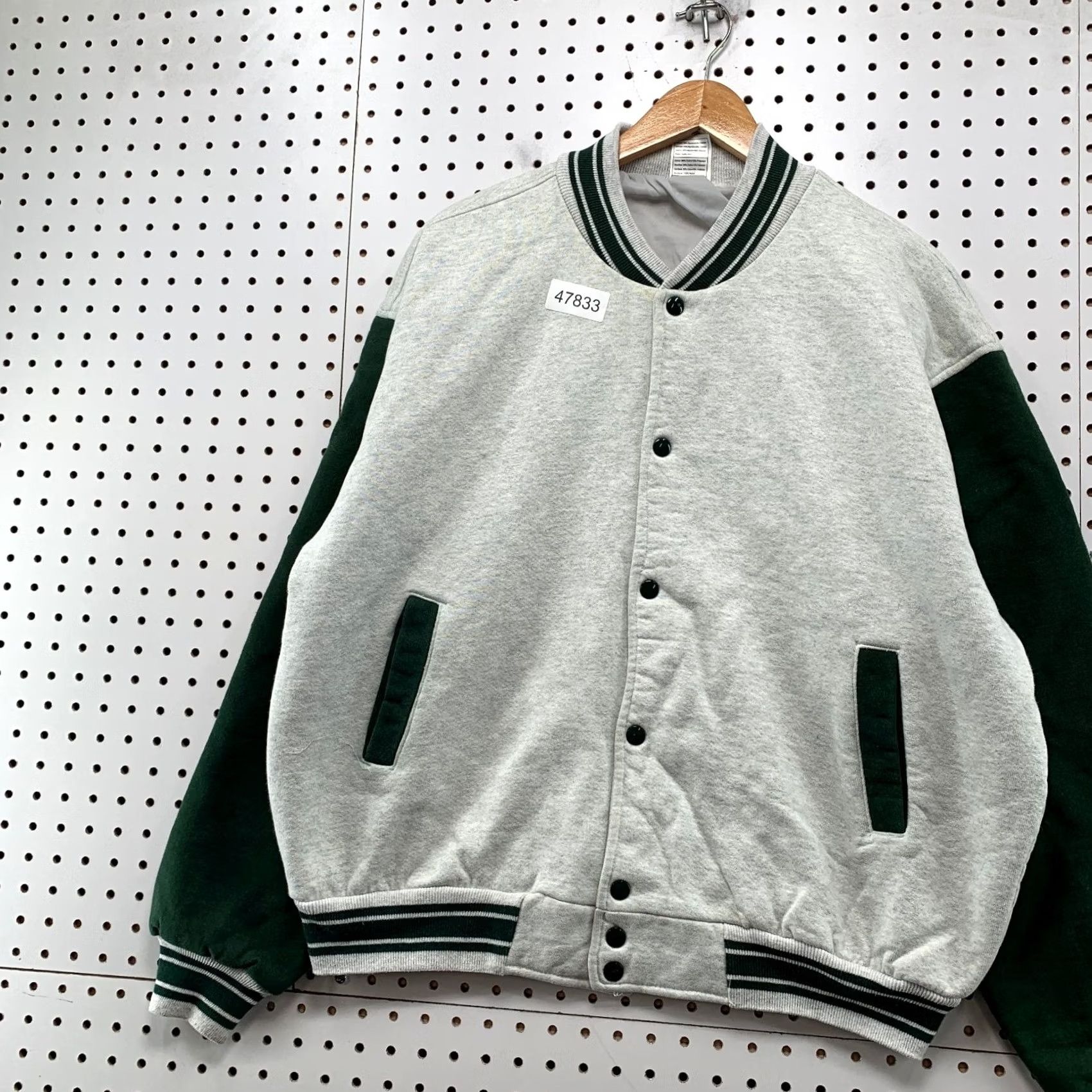 Fruit Of The Loom VINTAGE Fruit of the Loom Varsity Jacket Mens XL Gray Green Cotton Fleece Snap 90s USA Size US XL / EU 56 / 4 - 4 Thumbnail