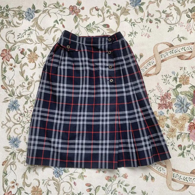 Burberry Burberry Women's Navy Wool Check Skirt Size 27" / US 4 / IT 40 - 1 Thumbnail