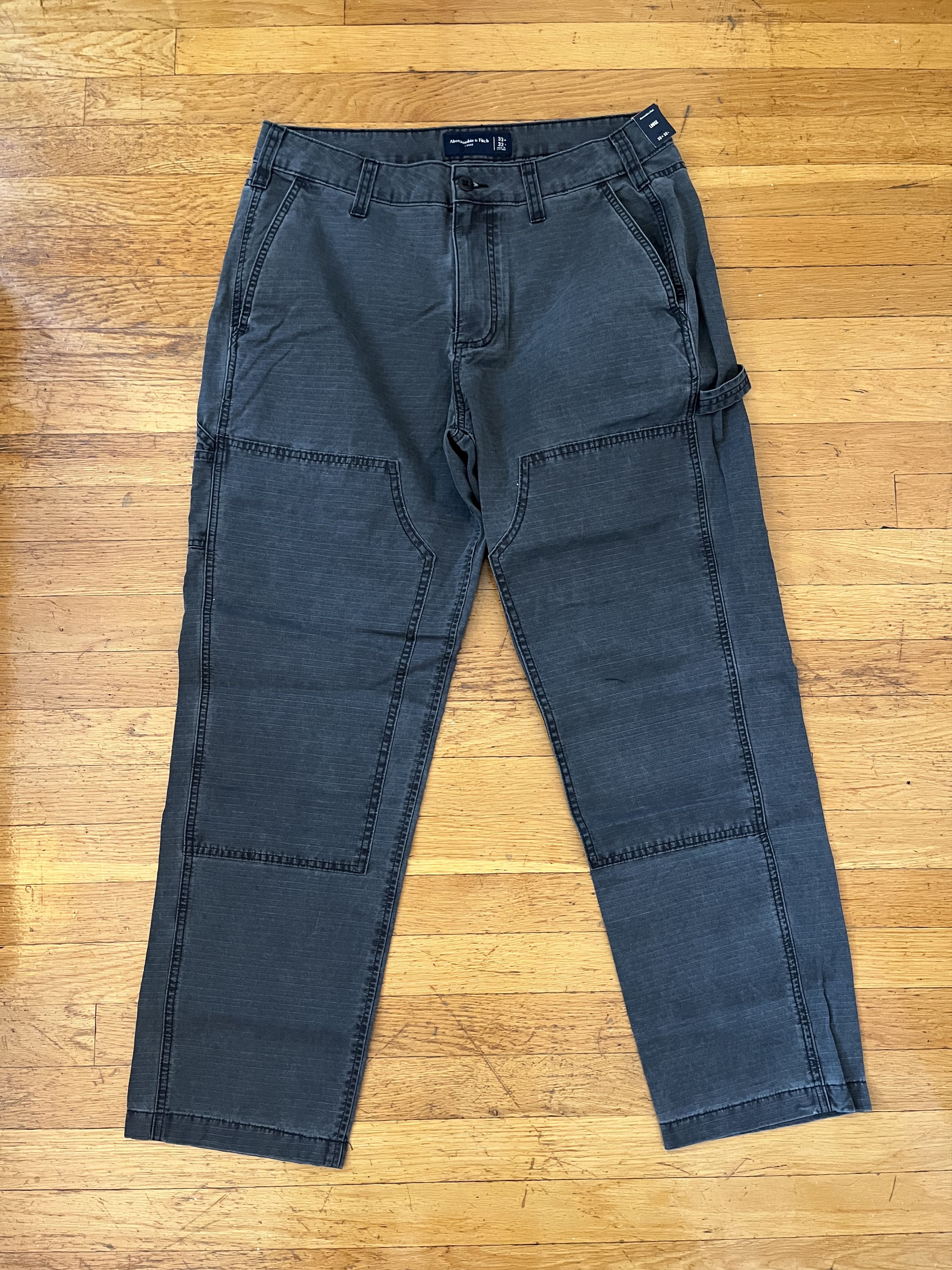 Abercrombie & Fitch Double Knee Gray Carpenter Pants Men's 33x32 Size US 33 - 1 Thumbnail