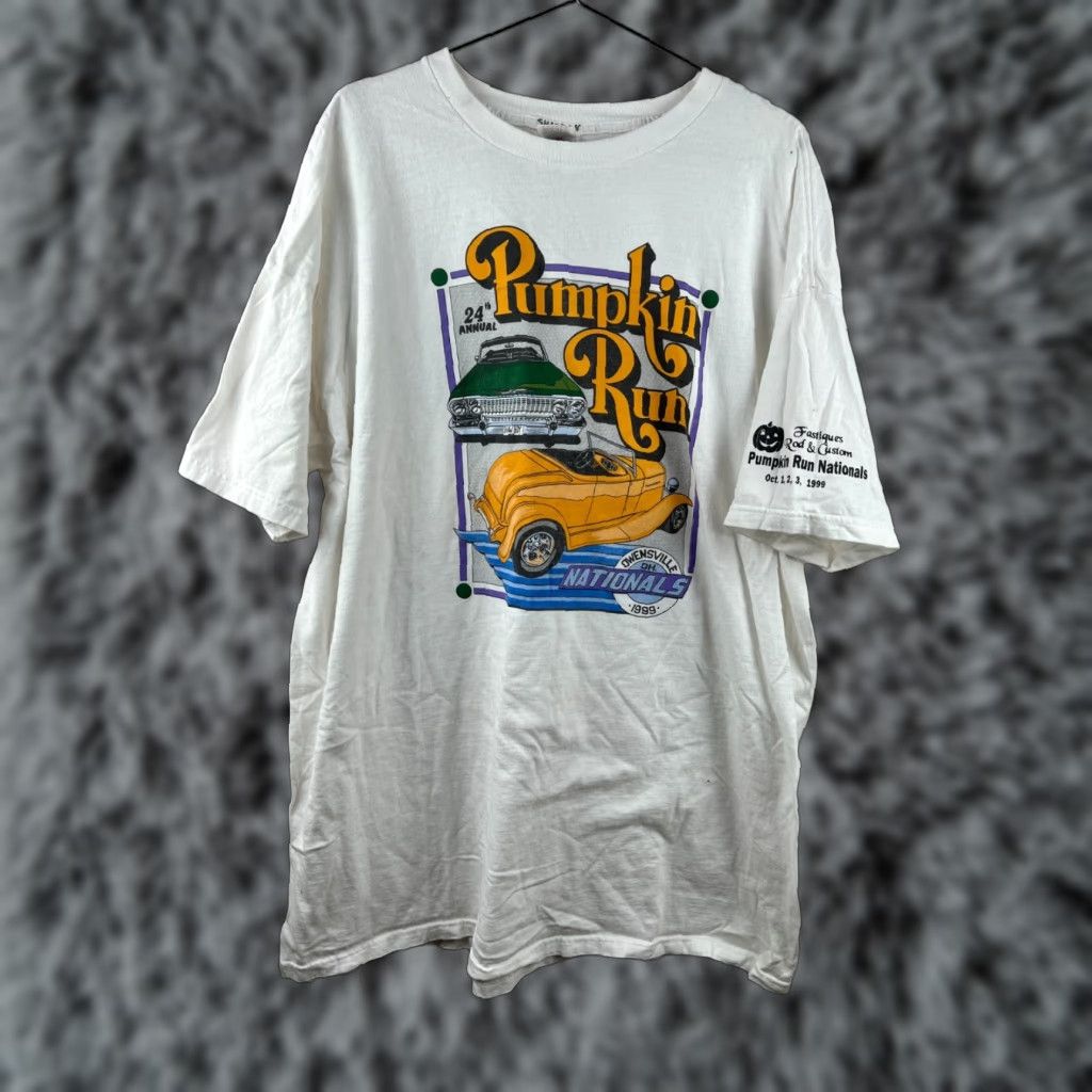 Fruit Of The Loom Vintage 1999 Pumpkin Run Nationals T-Shirt XXXL Fruit of the Loom Regular Men White 90s Car Show Rod & Custom 3XLSharron Shirt Mens Size US XXL / EU 58 / 5 - 1 Thumbnail