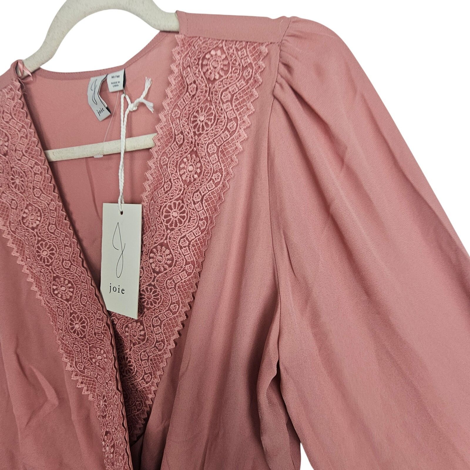 Joie Joie Womens Surplice Smocked Blouse Sz M Lace Trim Coquette Size M / US 6-8 / IT 42-44 - 5 Thumbnail
