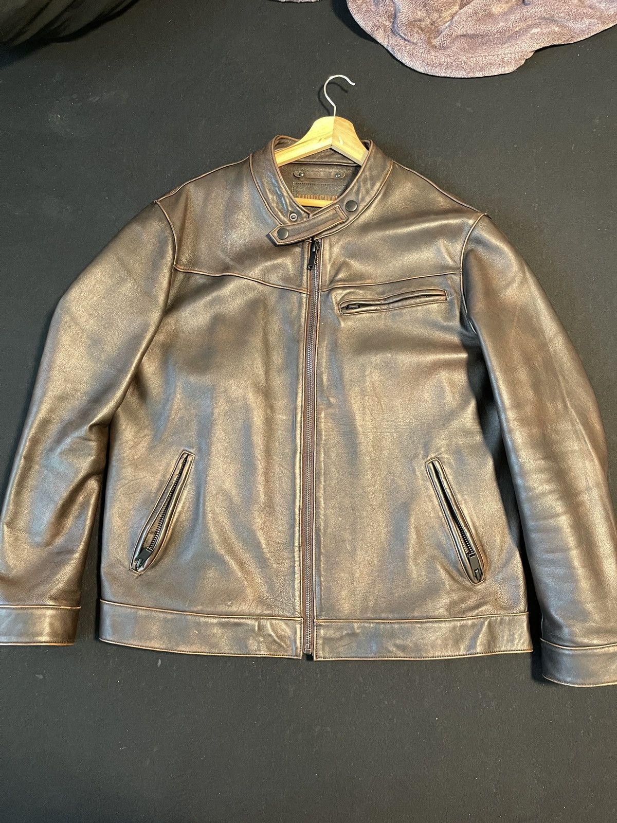 image of Genuine Leather x Leather Jacket Thursday Boots Racer Jacket in Brown, Men's (Size XL)