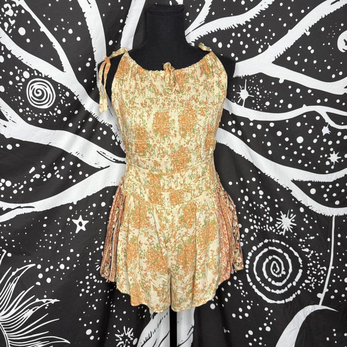 Free People Free People Cream Romper with Orange Floral Print Size S / US 4 / IT 40 - 1 Thumbnail