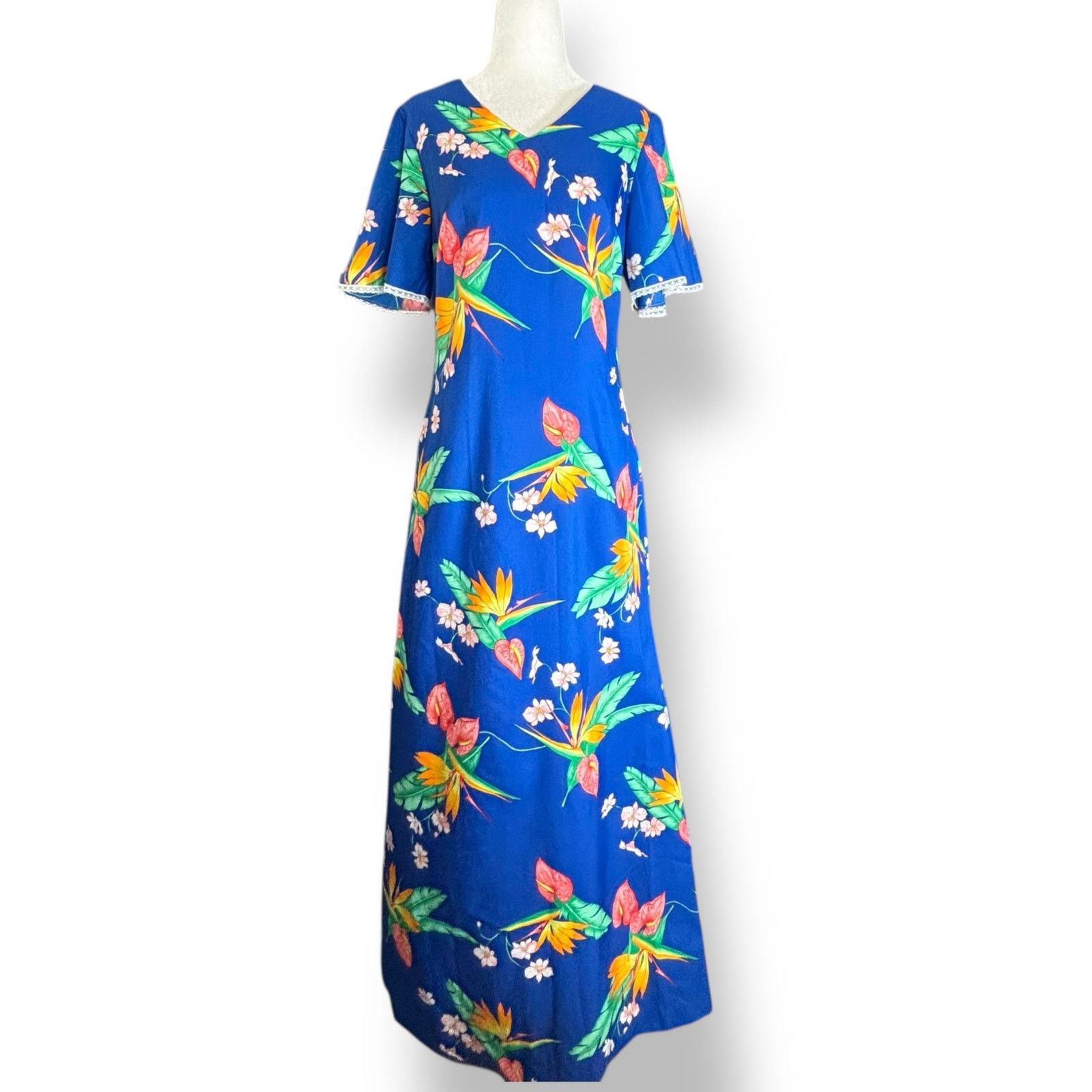 Vintage Vintage Made In Hawaii Maxi Dress Blue Tropical Floral Print Size M / US 6-8 / IT 42-44 - 10 Thumbnail