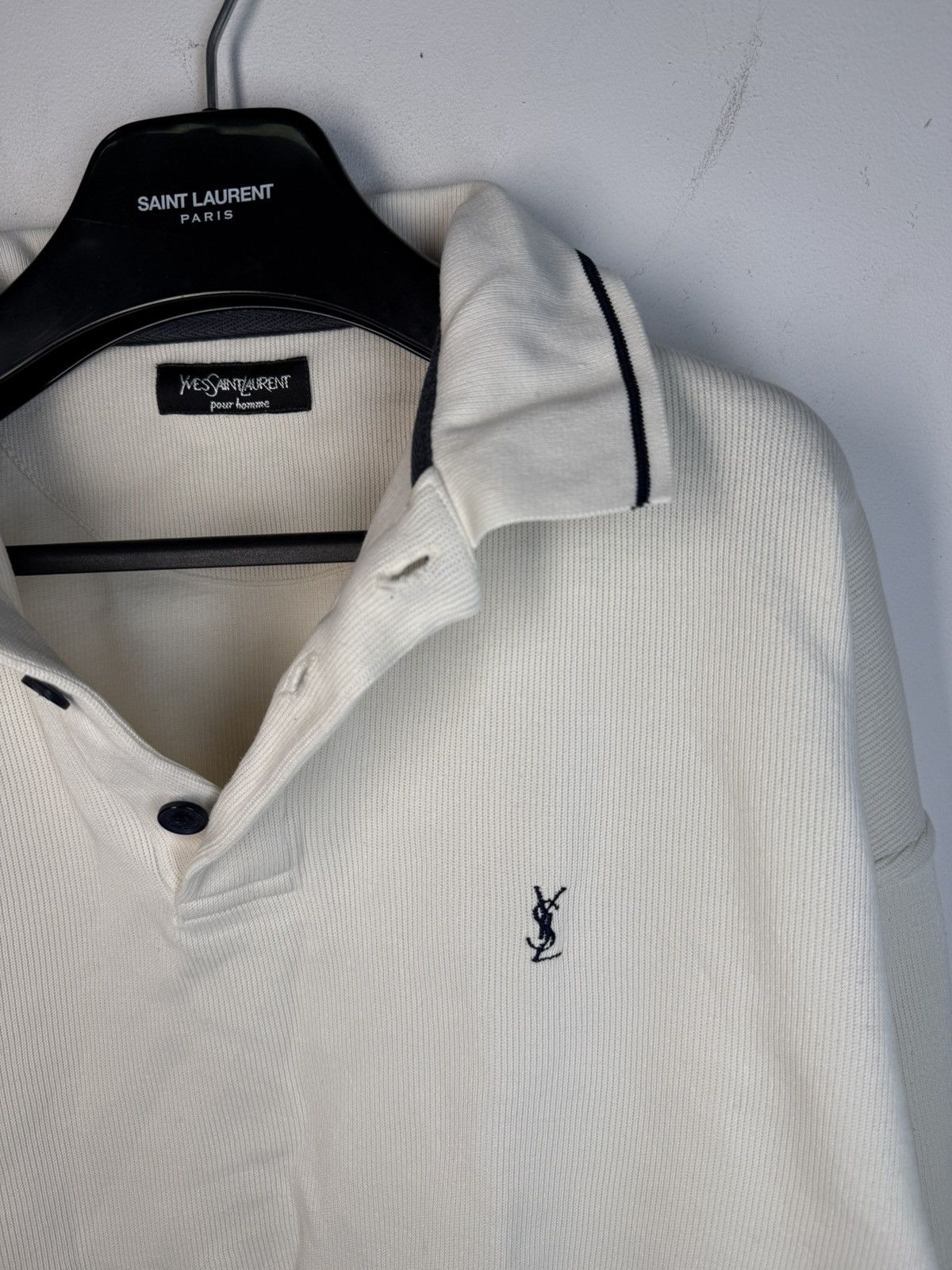 Yves Saint Laurent 90s YSL Sweatshirt White/Sweater Vintage Quarter Zip Up Size US L / EU 52-54 / 3 - 8 Thumbnail