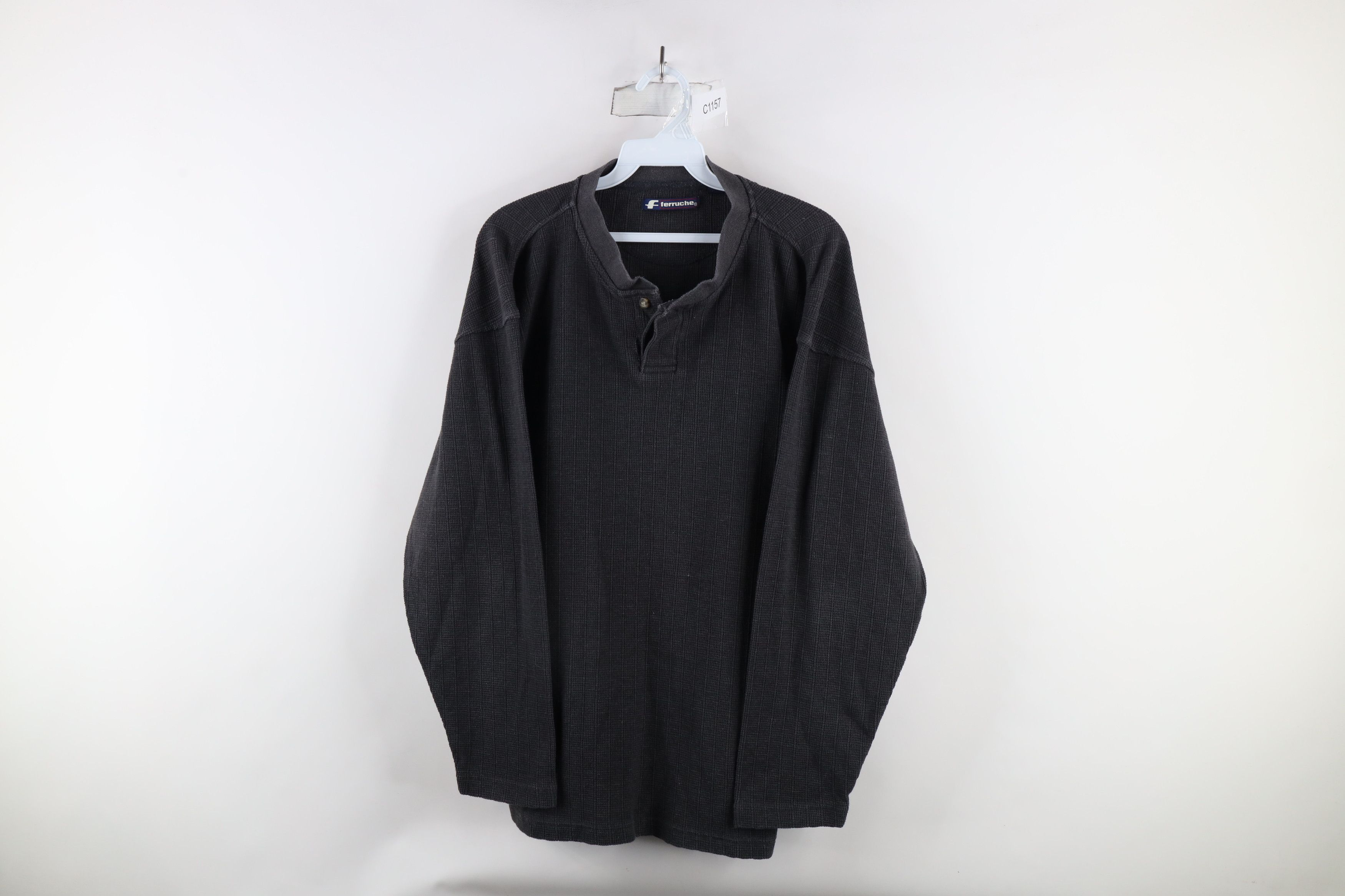 Vintage Vintage 90s Streetwear Waffle Knit Henley T-Shirt Gray Size US L / EU 52-54 / 3 - 1 Thumbnail