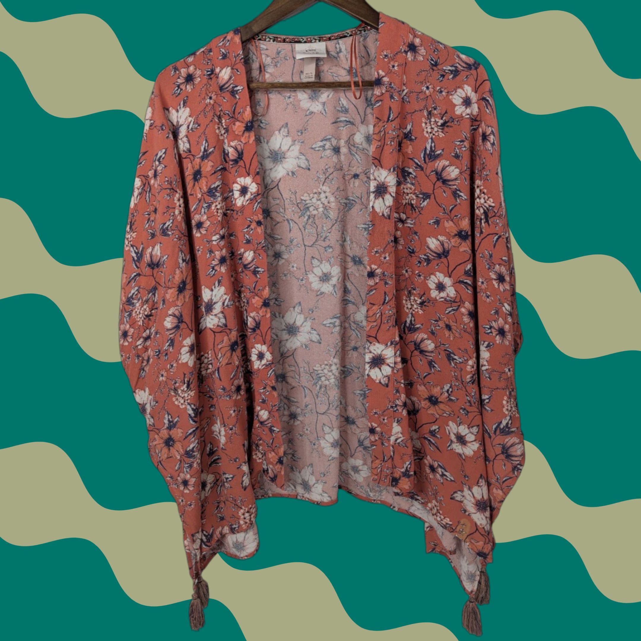 Vintage Knox Rose Women's M/L Pink Orange Open Front Floral Poncho Cover Up Boho Rayon Shirt? Size M / US 6-8 / IT 42-44 - 1 Thumbnail