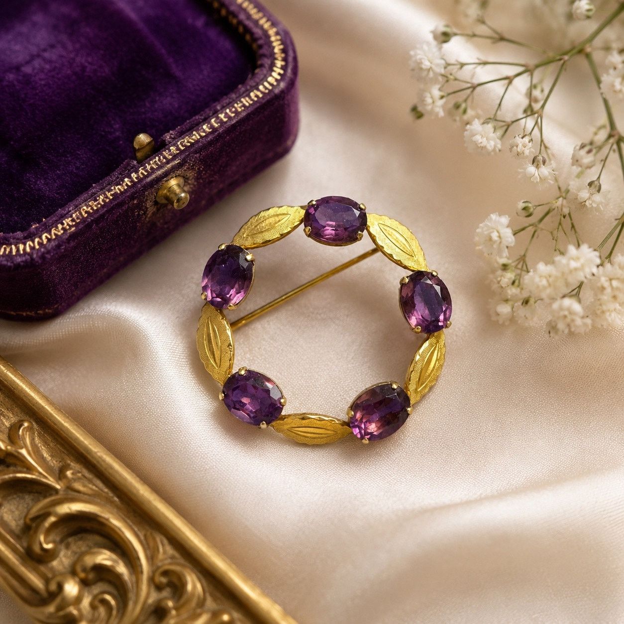 Vintage Vintage Van Dell 12K Gold Filled Amethyst Wreath Brooch Size ONE SIZE - 7 Thumbnail
