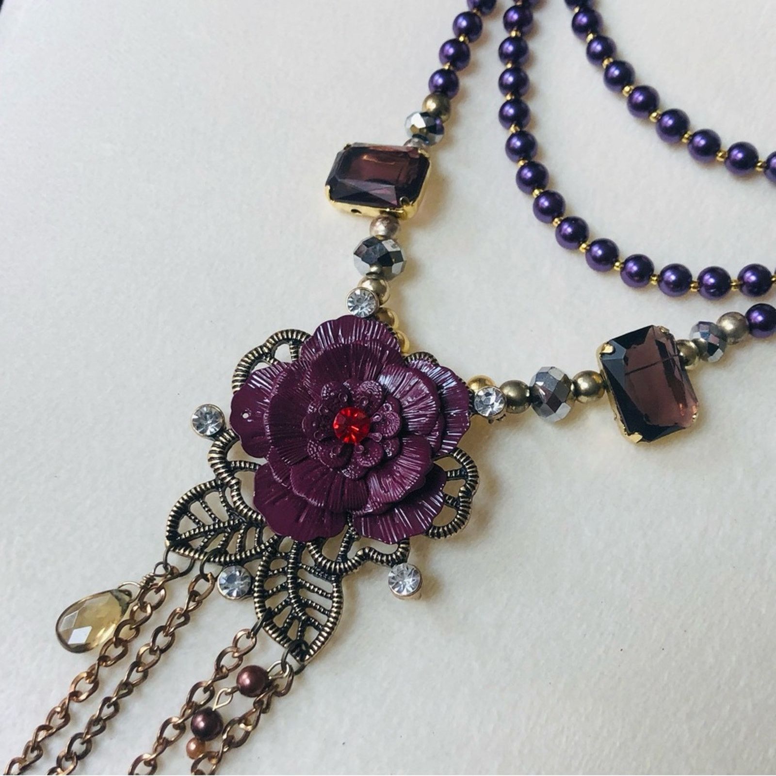 Jewelry Handcrafted repurpose glass Pearl genuine ruby necklac Size ONE SIZE - 5 Thumbnail