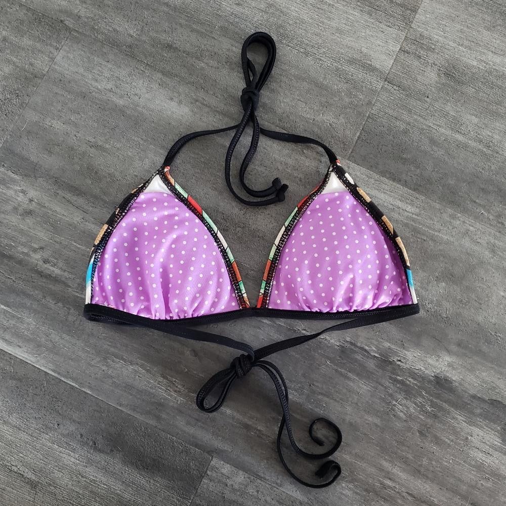 Designer Multicolored Black Detailed Bikini Top Size ONE SIZE - 2 Thumbnail