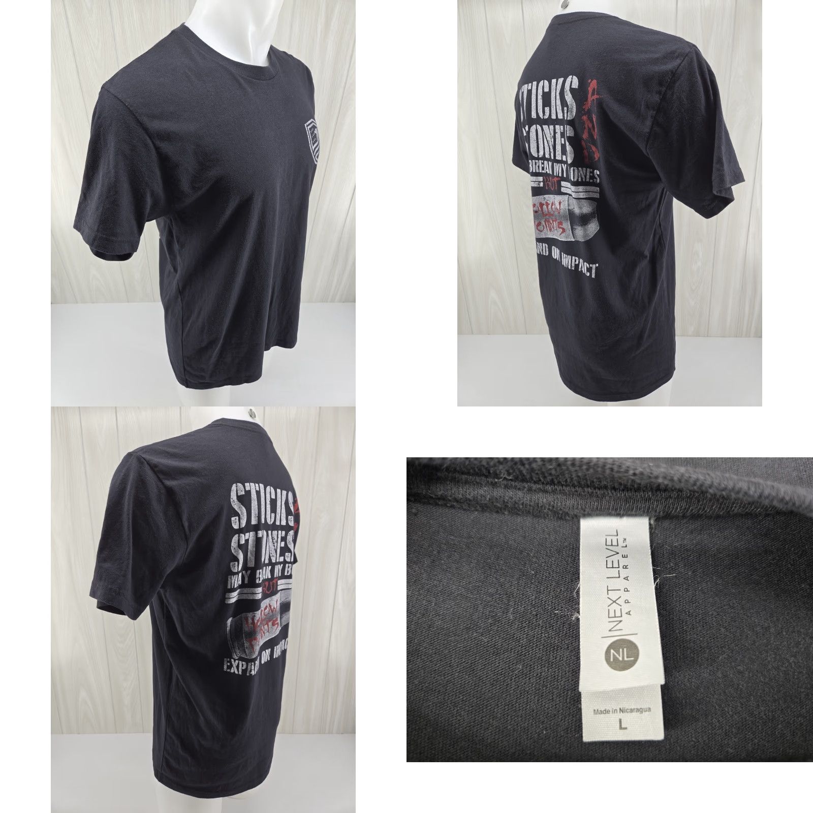 Vintage bare arms Sticks and Stones T-Shirt Black L Men Short Sleeve Size Large Size US L / EU 52-54 / 3 - 8 Thumbnail