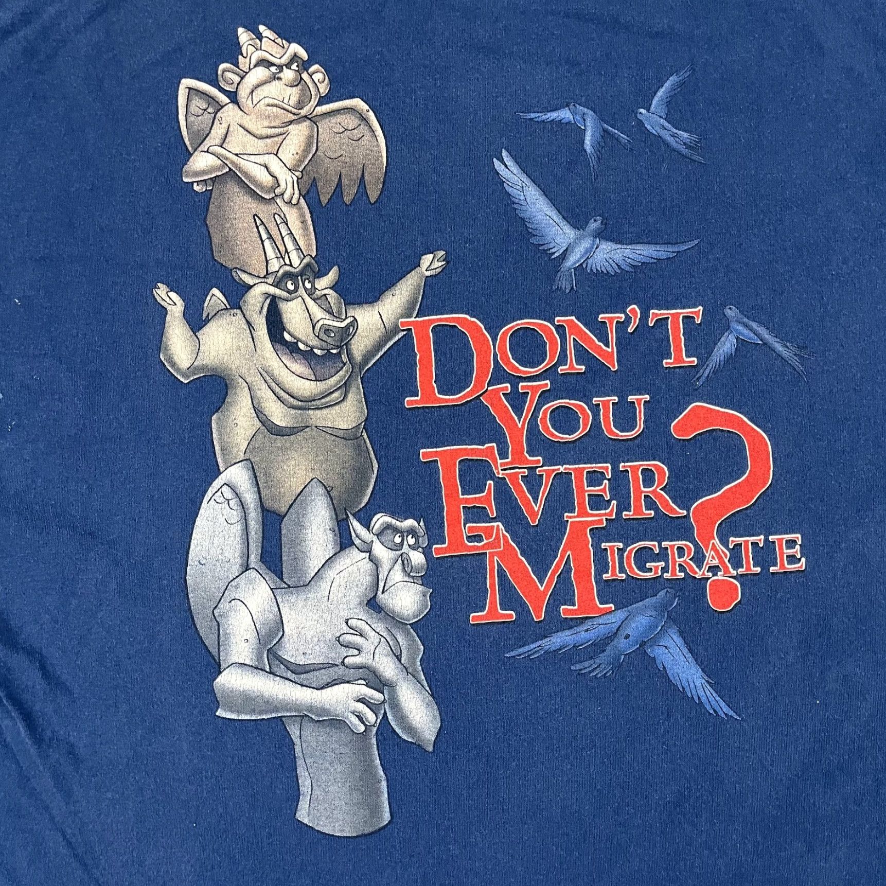 Disney VINTAGE Disney T-Shirt Men 2XL Cartoon Logo Graphic 90s Notre Dame Blue All Seasons Size US XXL / EU 58 / 5 - 2 Thumbnail