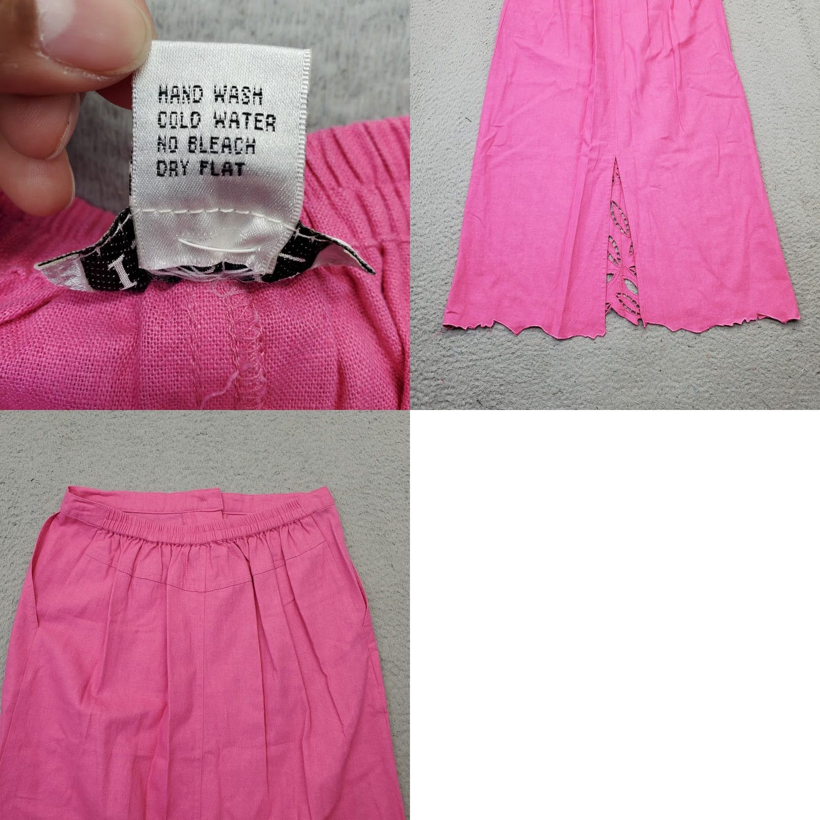 Pinko ISC Long Skirt Womens S Pink Linen Laser Cut Trim Hem Button Front - A-Line, Lightweight, Outdoor, Casual, 34.75" Length Size 28" / US 6 / IT 42 - 8 Thumbnail