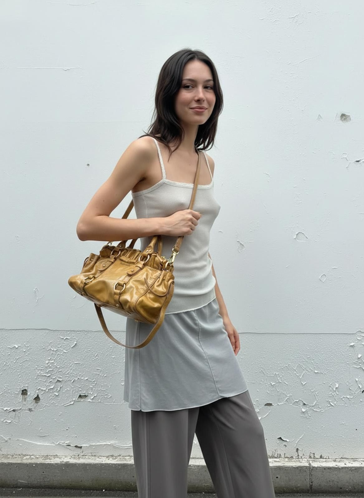 Miu Miu Miu Miu - Yellow Leather Ruffled Satchel Bag Size ONE SIZE - 1 Thumbnail