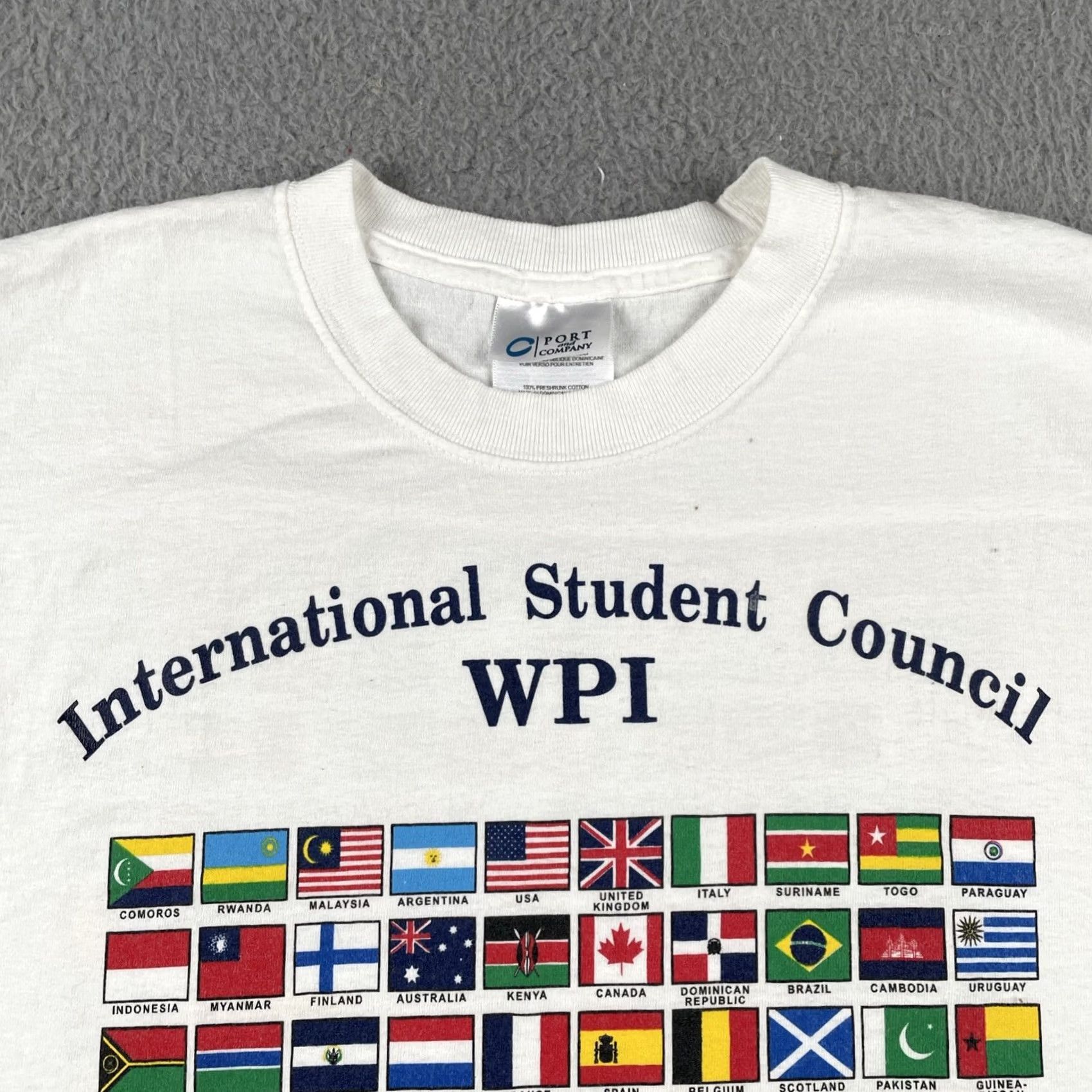 Port & Company VINTAGE Port & Company White Shirt T-Shirt Crew Neck Short Sleeve S Men's World Flags 90s Y2k Travel Abroad Culture Ships Planes Size US S / EU 44-46 / 1 - 4 Thumbnail