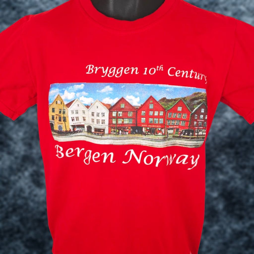 Vintage VINTAGE Bergen Norway T Shirt Mens Size Medium Red Bryggen 10th Century Size US M / EU 48-50 / 2 - 1 Thumbnail