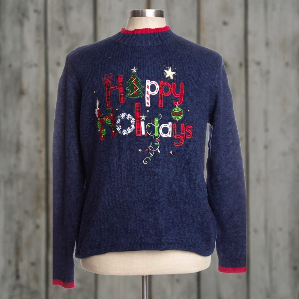 Vintage VINTAGE Blue Ugly Christmas Pullover Shirt M Adult Medium Ramie Cotton Tiara International Ragstock Holiday Blues Collage 80s 90s Womens Mens Size M / US 6-8 / IT 42-44 - 1 Preview